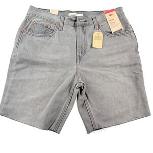Levi's Low Pro Straight Denim Shorts Women's Size W31 Gray High Rise Raw Hem